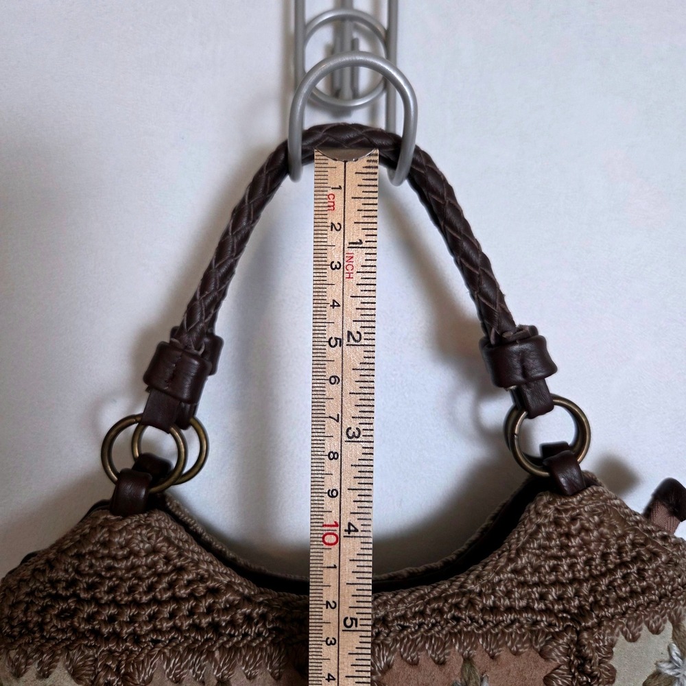 Y2K The Sak Vintage Patchwork Leather Crochet Shoulder Bag Brown Floral Boho - Picture 9 of 10